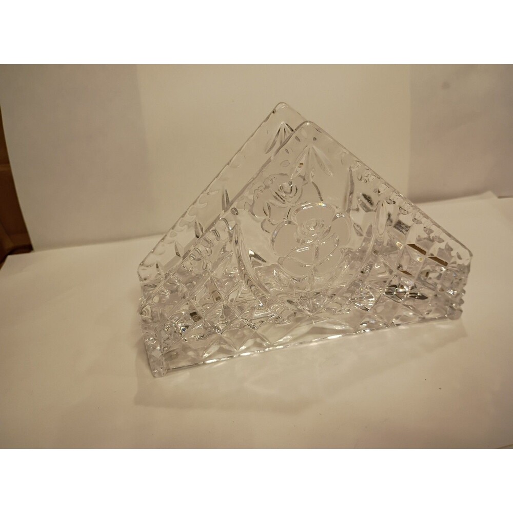 Vintage Clear Cut Crystal Glass Triangle Napkin Holder